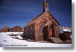 antiques, bodie, california, churches, ghost town, horizontal, snow, state park, west coast, western usa, winter, photograph