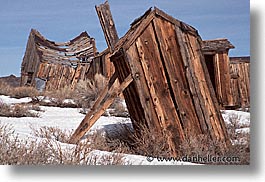 antiques, bodie, california, ghost town, horizontal, outhouse, snow, state park, west coast, western usa, winter, photograph