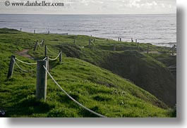 california, coastal views, coastline, fences, grass, green, horizontal, ocean, ropes, west coast, western usa, photograph