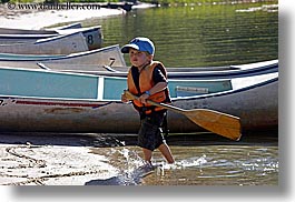 baseball cap, boys, california, canoes, childrens, clothes, hats, horizontal, jacks, kings canyon, paddle, people, west coast, western usa, photograph