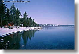 california, dawn, horizontal, houses, lake tahoe, lakes, long exposure, snow, west coast, western usa, photograph