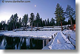california, dawn, horizontal, houses, lake tahoe, long exposure, moon, snow, west coast, western usa, photograph