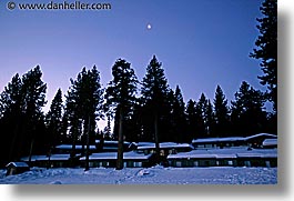 california, dawn, horizontal, houses, lake tahoe, moon, slow exposure, snow, west coast, western usa, photograph