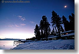 california, dawn, horizontal, houses, lake tahoe, long exposure, moon, snow, west coast, western usa, photograph