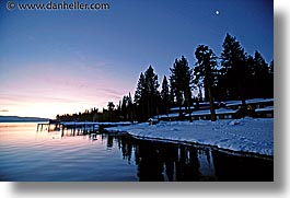 california, dawn, horizontal, houses, lake tahoe, moon, slow exposure, snow, west coast, western usa, photograph