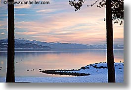california, dusk, horizontal, lake tahoe, lakes, snow, sunsets, west coast, western usa, photograph