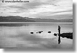 black and white, california, dusk, horizontal, lake tahoe, lakes, snow, sunsets, west coast, western usa, photograph