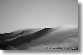 black and white, california, fog, horizontal, marin, marin county, north bay, northern california, rolling, san francisco bay area, west coast, western usa, photograph