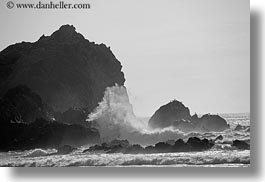 beaches, black and white, california, horizontal, marin, marin county, north bay, northern california, ocean, rocks, waves, west coast, western usa, photograph
