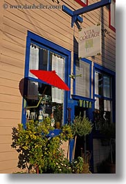 california, marin, marin county, north bay, northern california, olema, red, stores, umbrellas, vertical, west coast, western usa, photograph