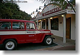 california, colors, cove, horizontal, marin, marin county, nicks, nicks cove, north bay, northern california, red, signs, tomales bay, trucks, west coast, western usa, photograph