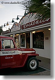 california, colors, cove, marin, marin county, nicks, nicks cove, north bay, northern california, red, signs, tomales bay, trucks, vertical, west coast, western usa, photograph