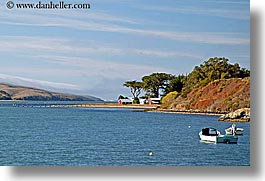 bay, blues, boats, california, colors, horizontal, houses, marin, marin county, nature, north bay, northern california, tomales, tomales bay, transportation, water, west coast, western usa, photograph