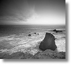 black and white, california, coast, horizontal, marin, marin county, north bay, northern california, pacific, rodeo beach, san francisco bay area, slow exposure, sunsets, west coast, western usa, photograph