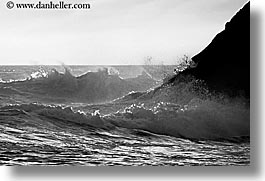 black and white, california, horizontal, marin, marin county, north bay, northern california, rock crash, rocks, san francisco bay area, splash, waves, west coast, western usa, photograph