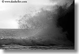 black and white, california, horizontal, marin, marin county, north bay, northern california, rock crash, rocks, san francisco bay area, splash, waves, west coast, western usa, photograph