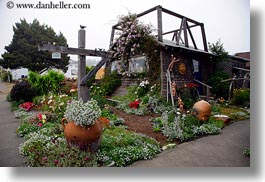 buildings, california, covered, flowers, gardens, horizontal, mendocino, nature, west coast, western usa, photograph