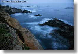 blues, california, coastline, colors, dusk, horizontal, long exposure, mendocino, nature, ocean, rocks, swirling, water, west coast, western usa, photograph