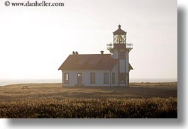 buildings, cabrillo, california, days, fields, fog, haze, horizontal, lighthouses, mendocino, structures, west coast, western usa, photograph