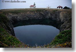 buildings, california, days, holes, horizontal, lighthouses, mendocino, structures, water, west coast, western usa, photograph