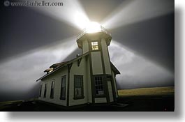 buildings, california, fog, horizontal, lightbeam, lighthouses, lights, mendocino, nature, nite, slow exposure, structures, west coast, western usa, photograph