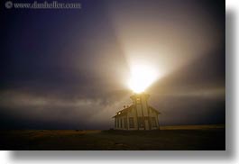 buildings, california, fog, glow, horizontal, lighthouses, lights, long exposure, mendocino, nature, nite, structures, west coast, western usa, photograph