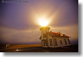buildings, california, fog, fogg, glow, horizontal, lighthouses, lights, long exposure, mendocino, nature, nite, people, structures, watching, west coast, western usa, photograph