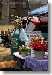 california, clothes, flowers, gardeners, hats, mendocino, nature, people, senior citizen, vertical, wearing, west coast, western usa, womens, photograph