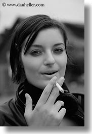 black and white, california, cigarettes, emotions, mendocino, people, smiles, smokers, vertical, west coast, western usa, womens, young, photograph