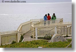 california, colorful, fences, girls, horizontal, jackets, picket fence, pigeon point lighthouse, structures, west coast, western usa, photograph