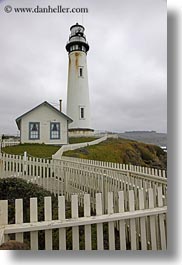california, fences, houses, lighthouses, picket fence, pigeon point lighthouse, structures, vertical, west coast, western usa, photograph