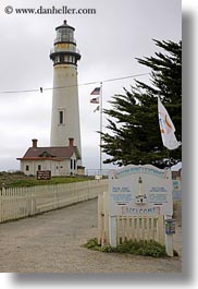 california, lighthouses, pigeon point lighthouse, signs, vertical, west coast, western usa, photograph