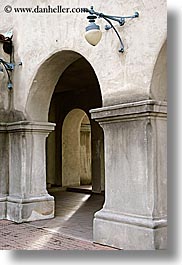 arches, archways, balboa park, california, double, lamp posts, san diego, structures, vertical, west coast, western usa, photograph