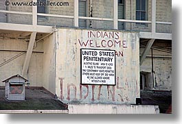 alcatraz, california, horizontal, indians, san francisco, signs, welcome, west coast, western usa, photograph