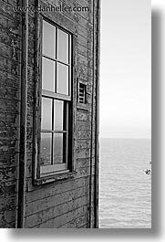 alcatraz, bay, black and white, california, old, san francisco, vertical, west coast, western usa, windows, photograph