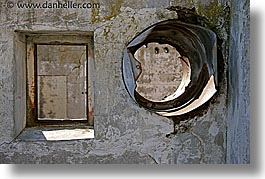 alcatraz, california, horizontal, round, san francisco, squares, vents, west coast, western usa, windows, photograph