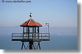 alcatraz, california, horizontal, san francisco, towers, watches, west coast, western usa, photograph