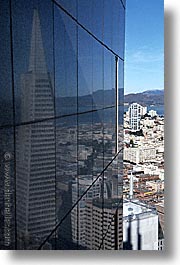 buildings, california, reflections, san francisco, transamerica, vertical, west coast, western usa, photograph