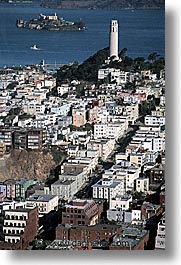 alcatraz, california, coit, coit tower, san francisco, vertical, west coast, western usa, photograph
