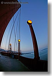 bridge, california, fisheye lens, golden gate, golden gate bridge, lampposts, lamps, national landmarks, san francisco, vertical, west coast, western usa, photograph