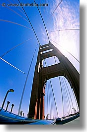 bridge, california, fisheye, golden gate, golden gate bridge, looking, looking up, national landmarks, san francisco, vertical, west coast, western usa, photograph