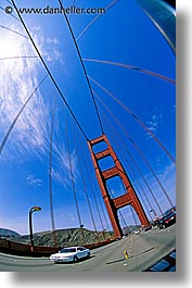bridge, california, fisheye, golden gate, golden gate bridge, looking, looking up, national landmarks, san francisco, vertical, west coast, western usa, photograph
