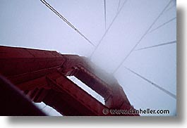 bridge, california, fog, golden gate, golden gate bridge, horizontal, looking up, national landmarks, san francisco, west coast, western usa, photograph