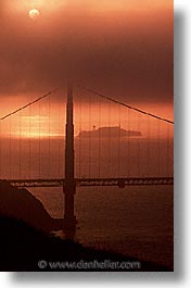 alcatraz, bridge, california, golden gate, golden gate bridge, national landmarks, san francisco, silhouettes, vertical, west coast, western usa, photograph