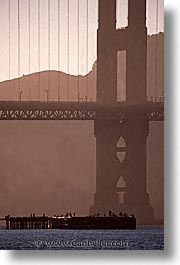bridge, california, golden gate, golden gate bridge, national landmarks, piers, san francisco, silhouettes, vertical, west coast, western usa, photograph