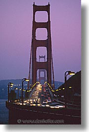 bridge, california, eve, evening, golden gate, golden gate bridge, national landmarks, san francisco, traffic, vertical, west coast, western usa, photograph