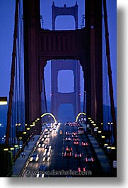 bridge, california, eve, evening, golden gate, golden gate bridge, national landmarks, san francisco, traffic, vertical, west coast, western usa, photograph