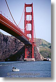 boats, bridge, california, golden gate, golden gate bridge, national landmarks, san francisco, vertical, west coast, western usa, photograph