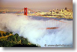 bridge, california, dusk, fog, golden gate, golden gate bridge, horizontal, national landmarks, san francisco, west coast, western usa, photograph