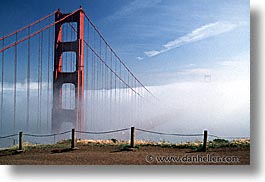 bridge, california, fences, fog, golden gate, golden gate bridge, horizontal, national landmarks, san francisco, west coast, western usa, photograph